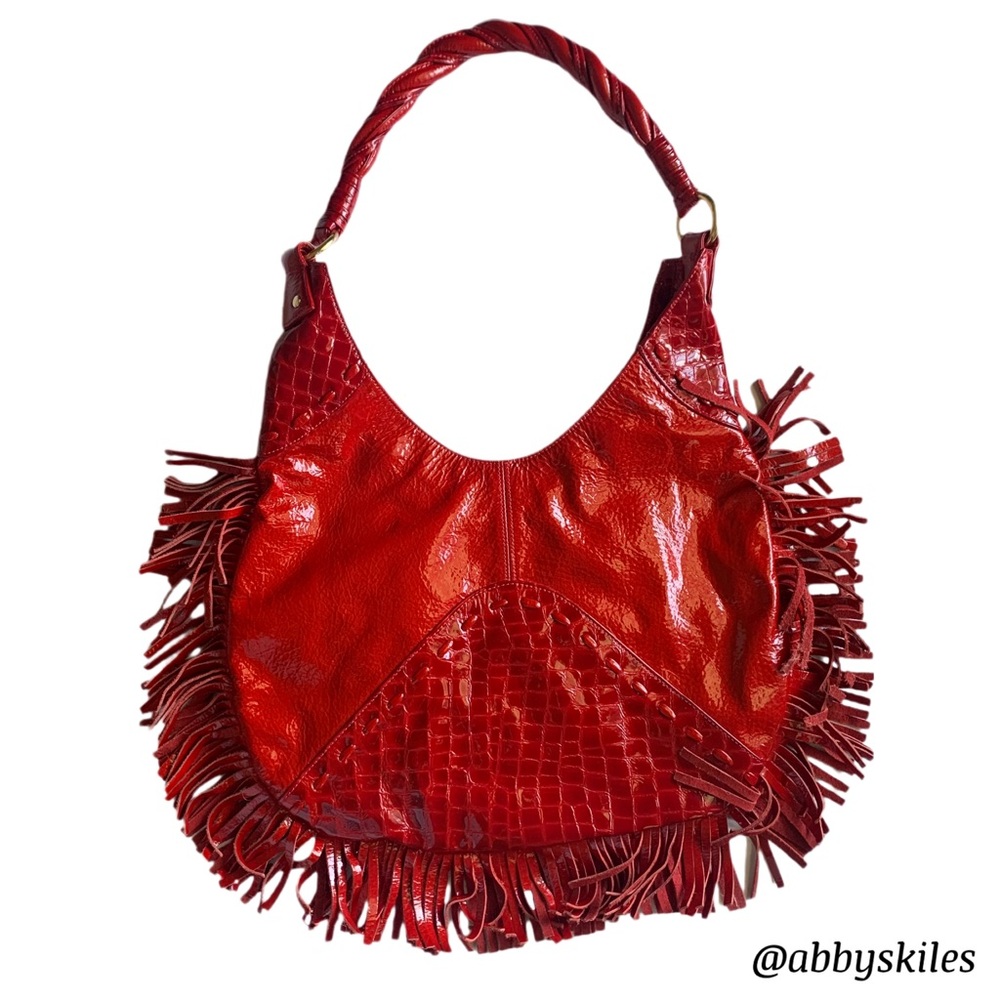 Zina Eva Red Leather Fringe Hobo Bag!